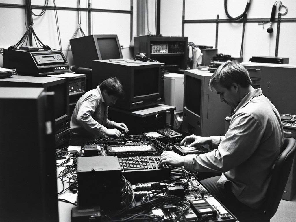 Técnicos reparando equipos en el taller de servicio